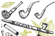 Set smoking tobacco elements sketch, a Background Graphic by Live line (Thumbnail 3 of 6)