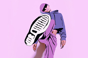 Fashion minimal collage art. Mix illustration and photo. Stylish