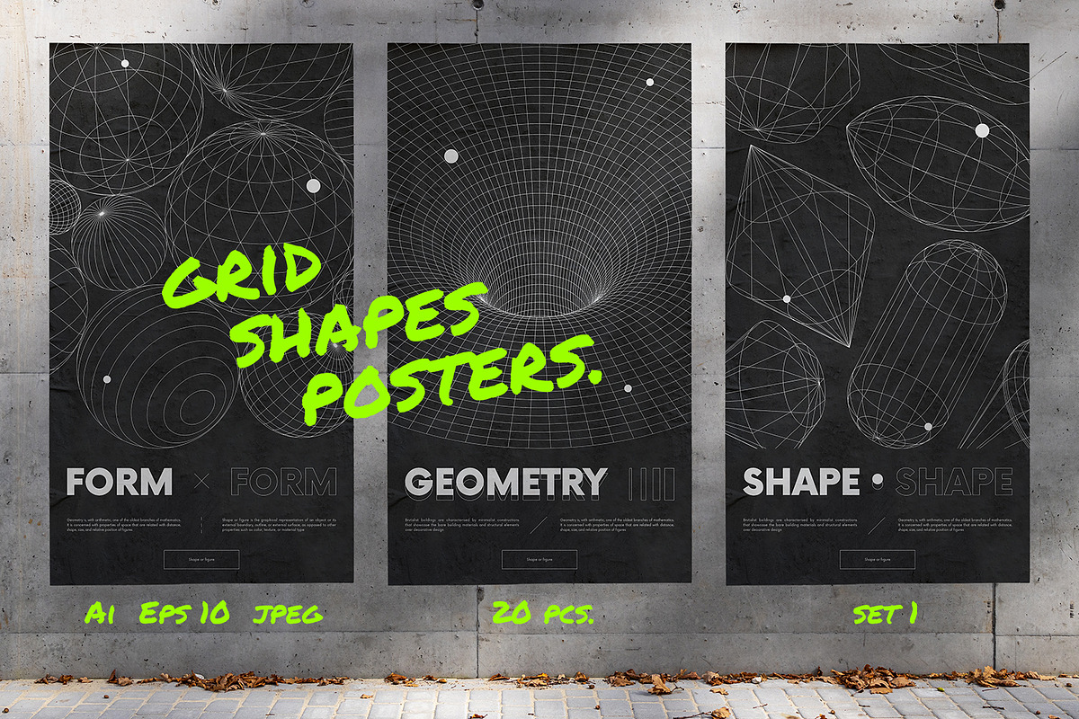 Posters with wireframes shapes | 1, a Graphic by MaximGertsen (Photo 1 of 6)