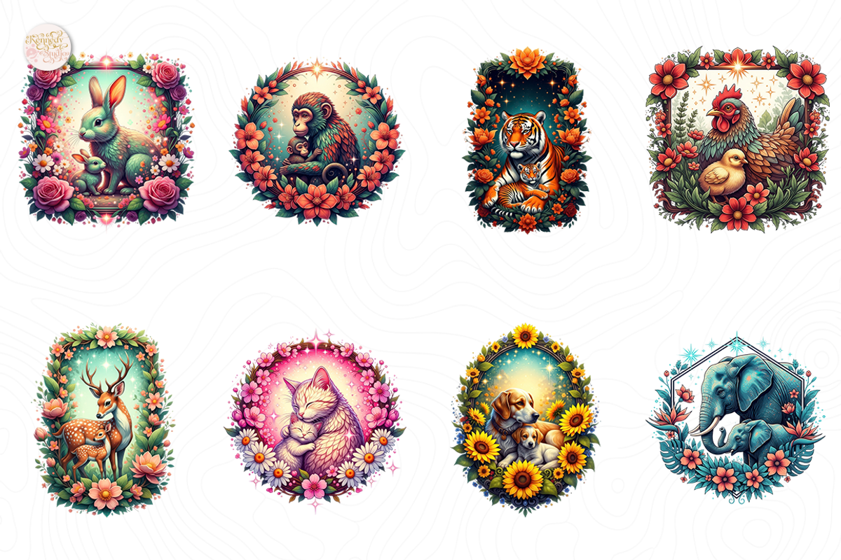 Mother's Day Baby Animals PNG., an Animal Illustration by KennedyStudio (Photo 3 of 5)