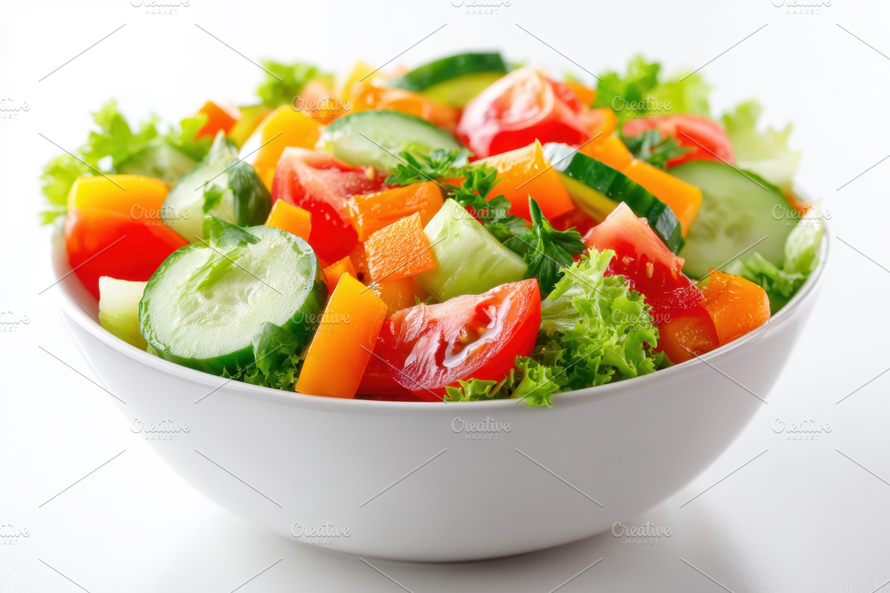 Fresh mixed salad with tomatoes and bell peppers, a Food & Drink Photo by AlyaAnd
