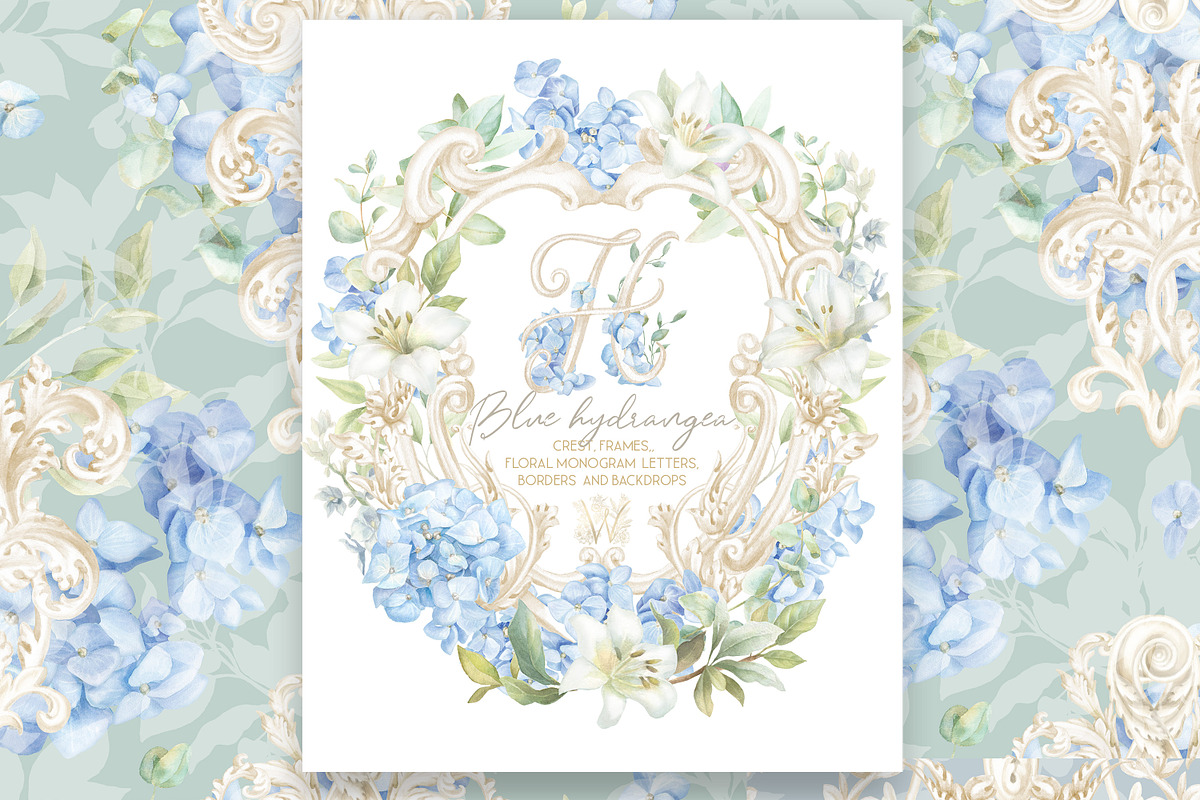 Hydrangea Lily Crest Watercolor Set, a Decorative Illustration by WonderWonder (Photo 8 of 9)