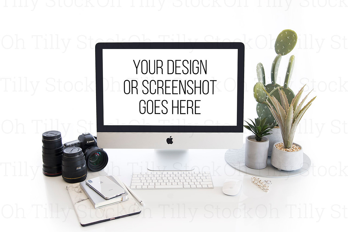 Modern White Desktop iMac Mockup, a Mac Mockup by OhTilly (Photo 1 of 2)