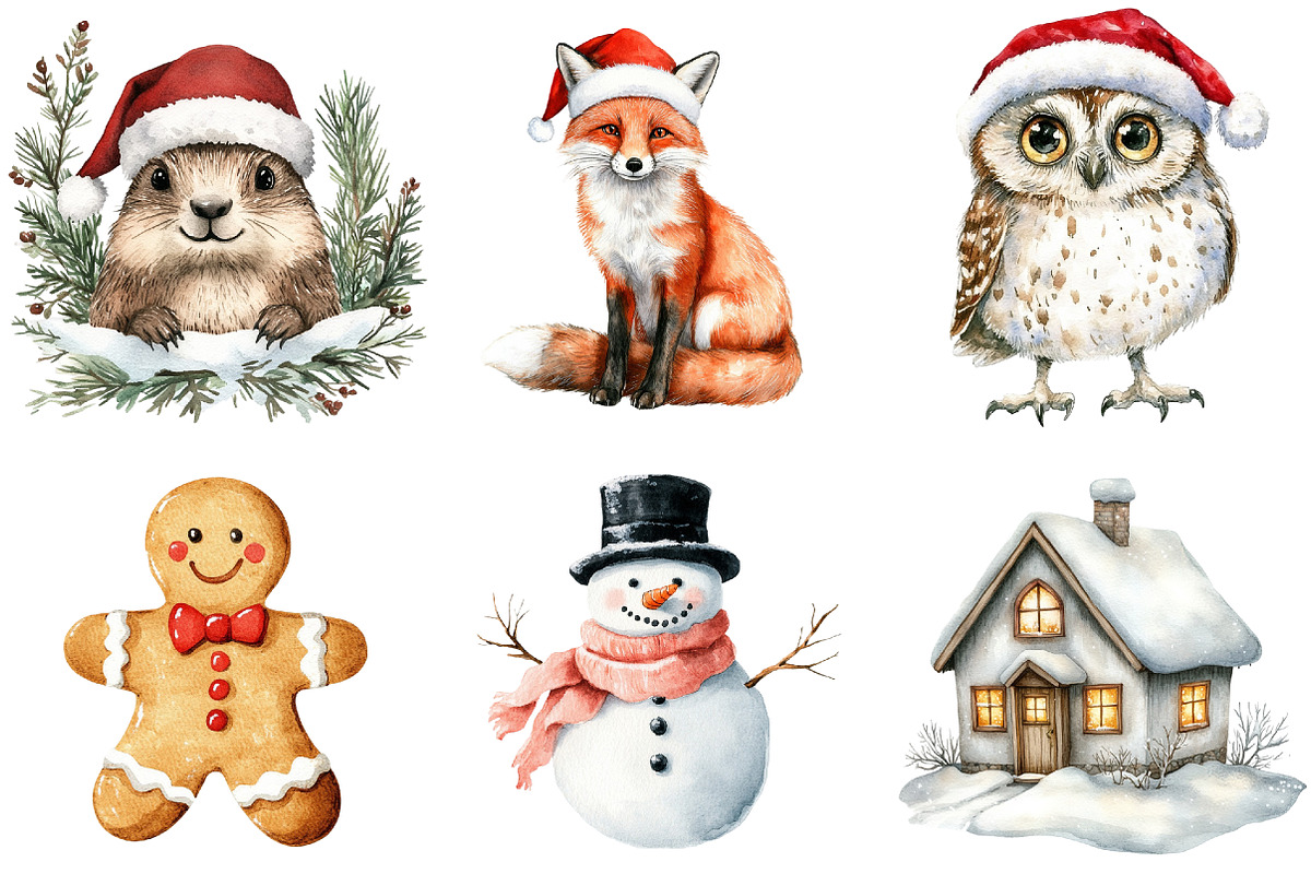 Woodland Christmas Animals Clipart, a Seasonal Illustration by CitraGraphics (Photo 3 of 6)