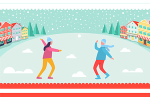 People Playing Snowballs Vector