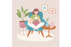 woman with cup of coffee, a Food Illustration by studiogstock