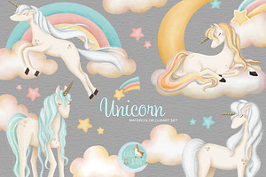 Unicorn Watercolor Clipart