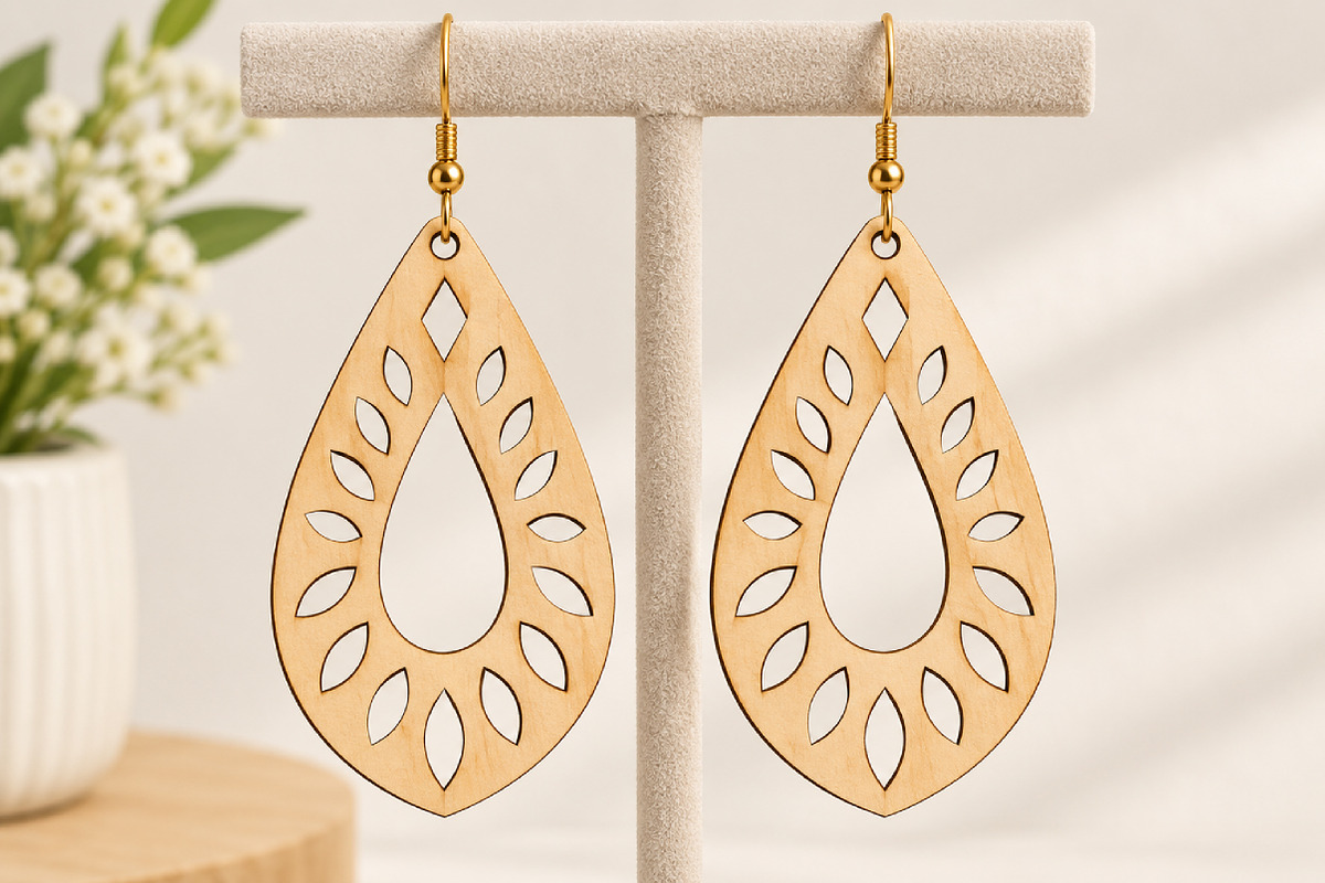 Floral Teardrop Earrings Laser Cut, an Object Graphic by Canvas Craft (Photo 2 of 3)