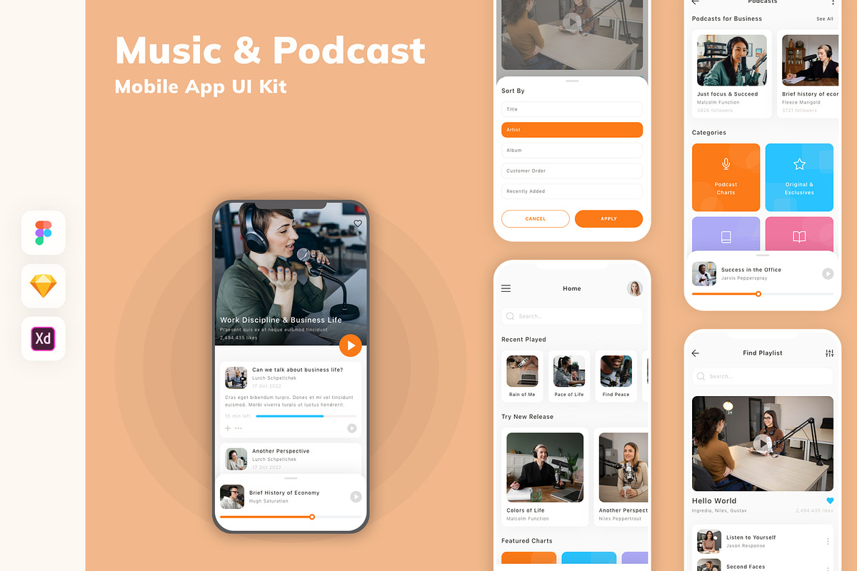 Music & Podcast Mobile App UI Kit, an UI Kit Template by uicube