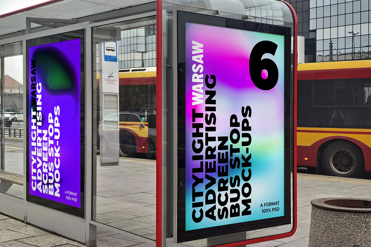 Warsaw Bus Stop Ad Screen Set 2, an Advertising Mockup by Graphic Shelter (Photo 9 of 10)