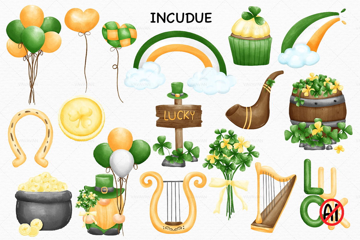 Watercolor St. Patrick’s Day Clipart, a Seasonal Illustration by Vavavan Artwork (Photo 3 of 4)