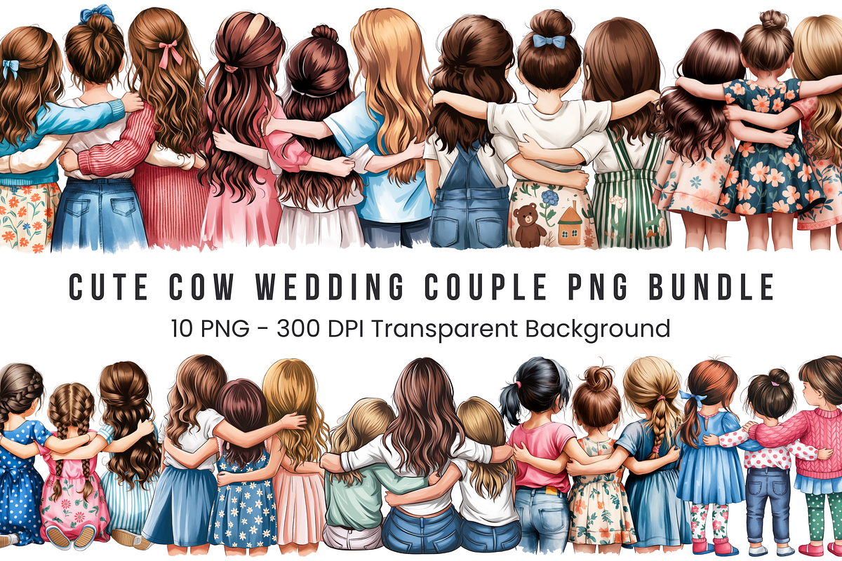 Three Girls Hugging PNG Bundle, a Graphic by Clipart Bloom (Photo 1 of 11)