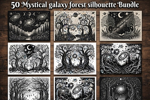 50 Mystical Galaxy Forest Silhouette