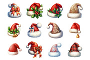 Watercolor Christmas Hat Clipart, an Illustration by Design Market (Thumbnail 2 of 4)