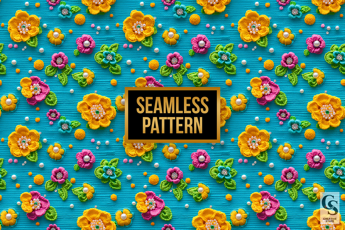 Turquoise Neon Crochet Flower Papers, a Pattern Graphic by Creative Store (Photo 2 of 4)