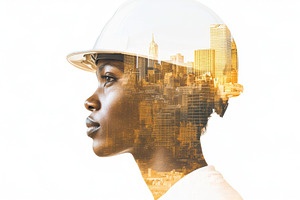 Double exposure of female constructi, a Photo by Dvoevnore photos