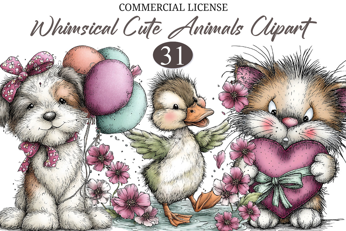 Whimsical Enjoy Cute Animals Clipart, a Seasonal Illustration by designcity5 (Photo 1 of 5)
