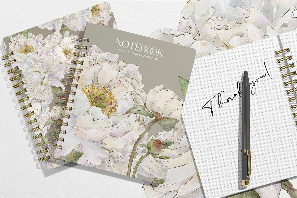 White Peonies Watercolor Collection, a Pattern Graphic by Alisa Fimen Design (Photo 8 of 13)