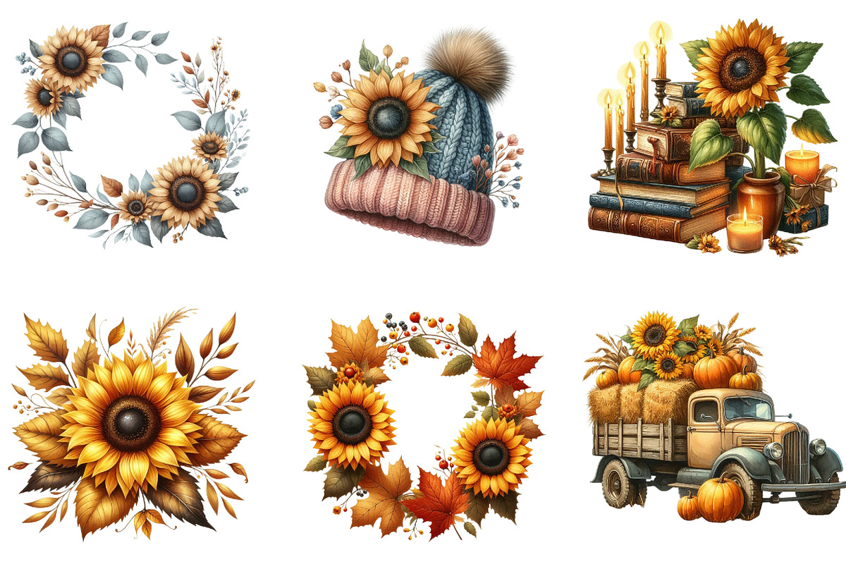 Sunflowers Autumn Clipart, an Illustration by DreamArtGraphic (Photo 4 of 5)