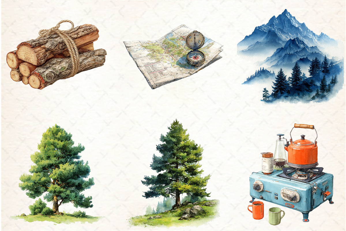 Watercolor Camping Hiking Clip Art, an Illustration by Libby Wishes (Photo 2 of 5)