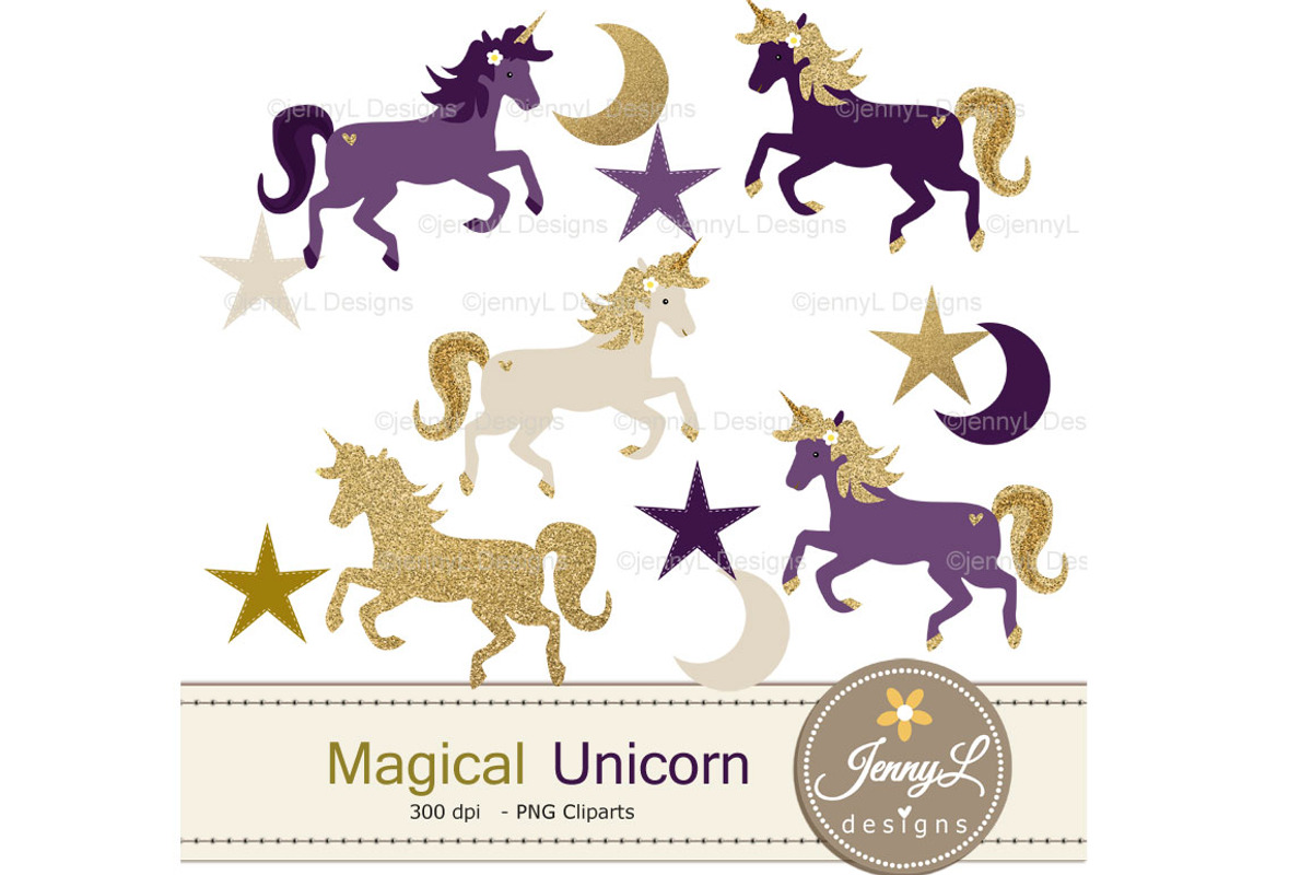 Unicorn Digital Papers & Clipart, a Pattern Graphic by JennyL Designs (Photo 2 of 6)