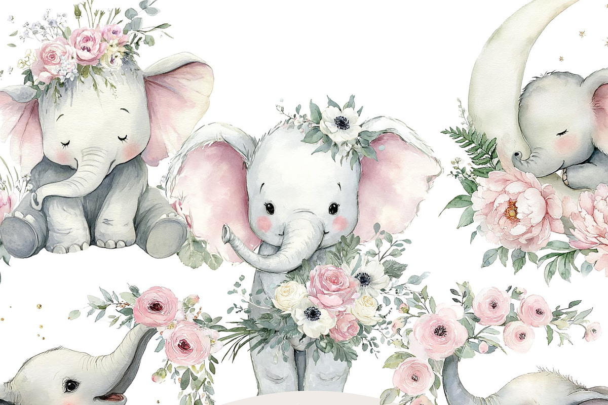 18 Baby Elephant Clipart, an Animal Illustration by Pati Charm Studio (Photo 1 of 8)