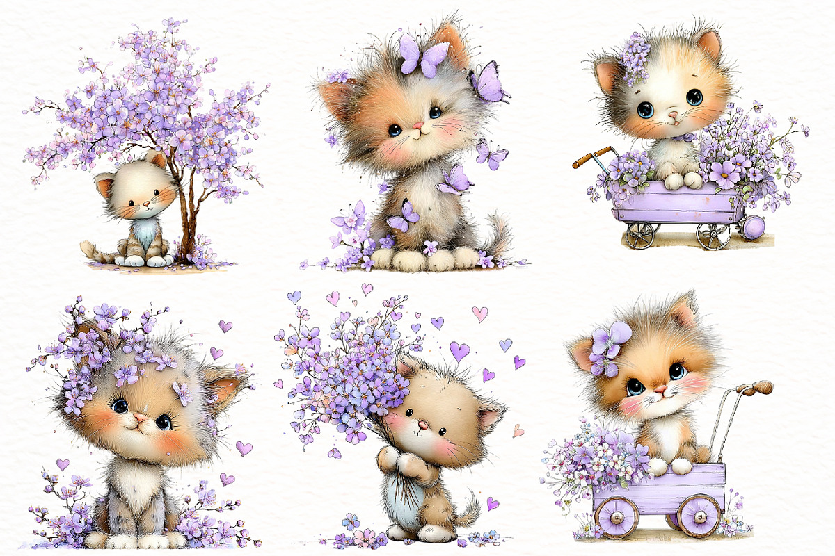 Whimsical spring cat Clipart, an Illustration by Designworld (Photo 2 of 7)