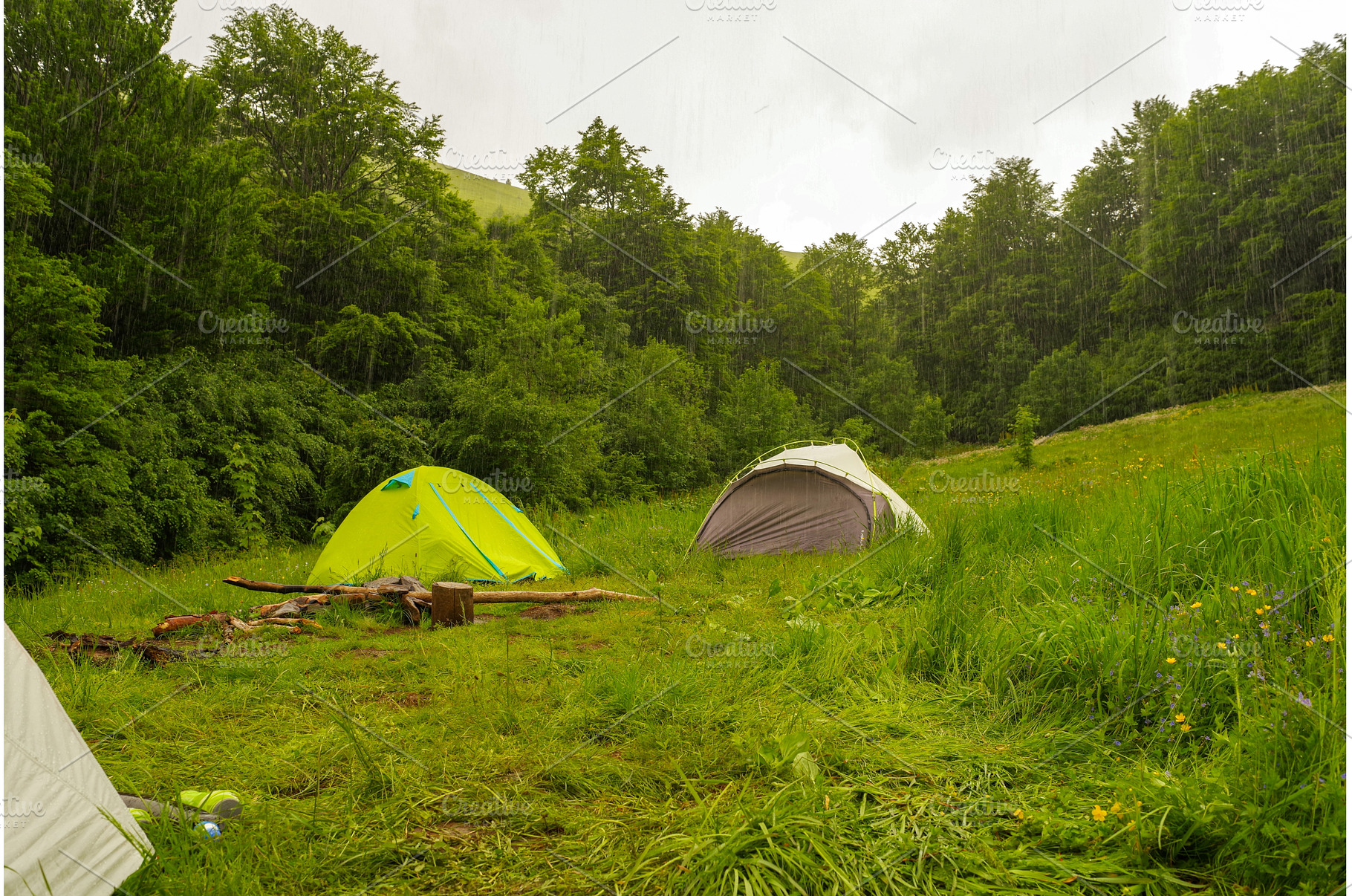 Two colorful camping tents on a, a Holiday Photo by Stockphoto by vzwer