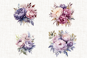 Watercolor Purple Peonies PNG