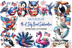 4th of July Bird Sublimation Clipart, an Illustration by DreamArtGraphic