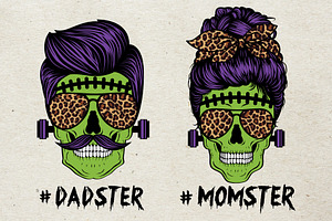 Frankenstein Mom Dad Family Skull