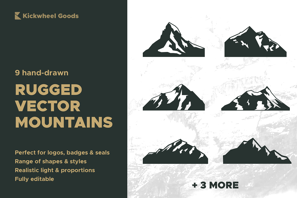 9 hand drawn vector mountains logos, an Object Illustration by Kick Wheel Goods (Photo 1 of 8)