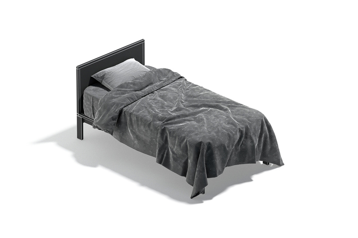 Brown Wooden Single Bed 3D Model, an Object 3D Model by rebrandy (Photo 8 of 10)