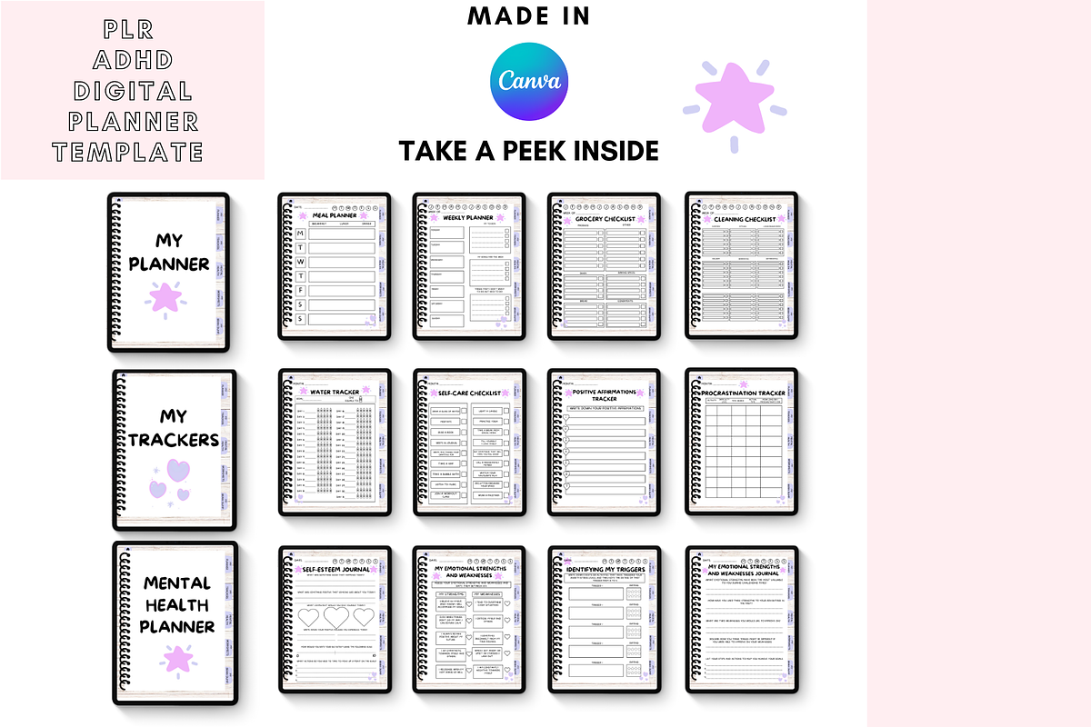 Canva ADHD Digital Planner, a Stationery Template by DigitalbossCreations (Photo 4 of 7)