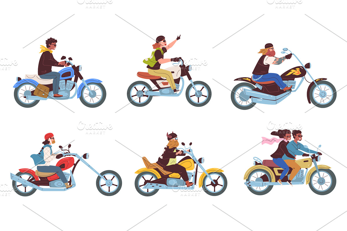 Cartoon bikers. Biker with girl ride, a Transportation Illustration by Stock-Smart-Start