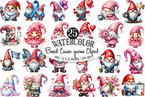 Breast Cancer Gnome Watercolor PNG, an Illustration by Designking