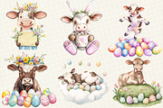 Watercolor Easter Cow Clipart, an Illustration by OK Design (Thumbnail 5 of 5)