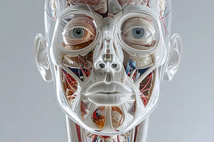 Human head anatomy transparent model revealing brain and nerves, a Health & Medical Photo by GoodGoods