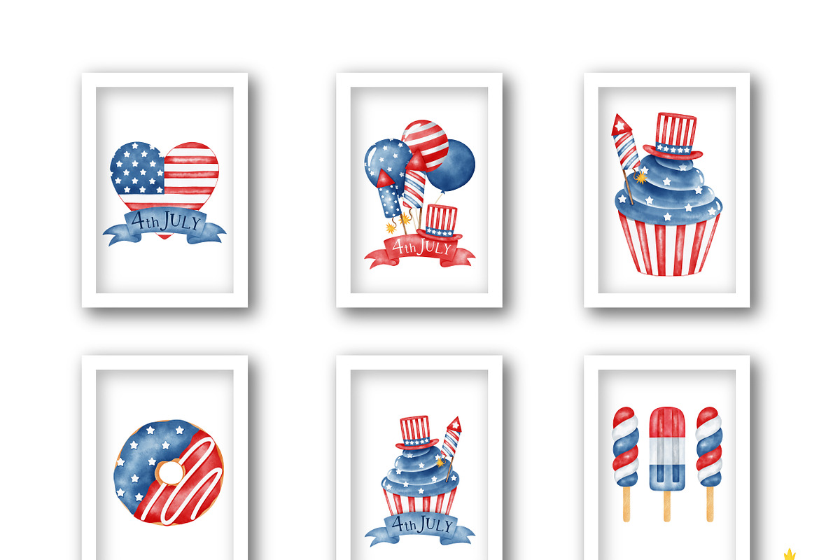 4th of July watercolor clipart, a Decorative Illustration by Natalya_Mona_Art (Photo 6 of 9)