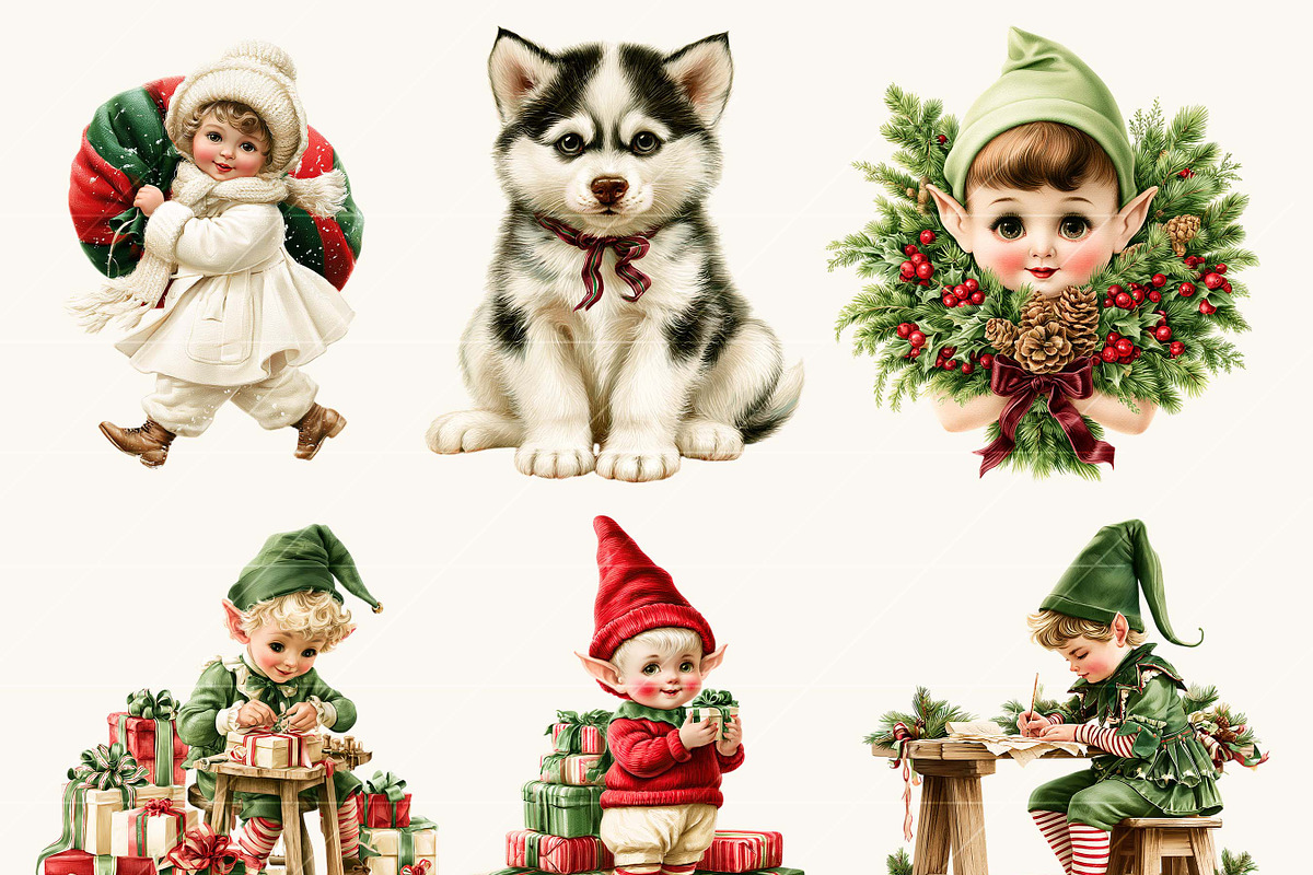 Christmas Elves Clipart Bundle, a Seasonal Illustration by BusyDaydesign (Photo 2 of 9)