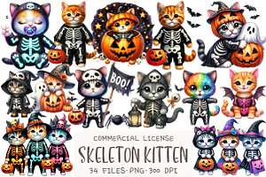 Halloween Skeleton Cat Clipart, an Illustration by OK Design