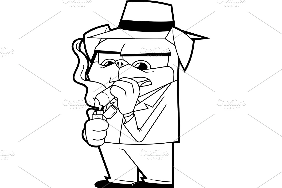 Outlined Funny Mafia Pug Dog, an Illustration by HitToon