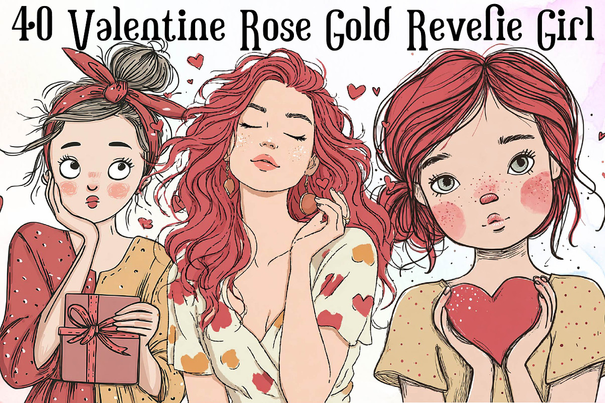 Valentine Rose Gold Reverie Girl Cli, an Illustration by Sublimation Artist (Photo 1 of 6)