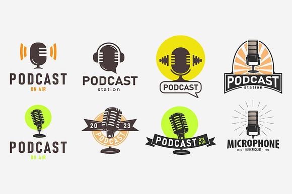 Set Bundle Podcast Logo Icon Retro preview 2