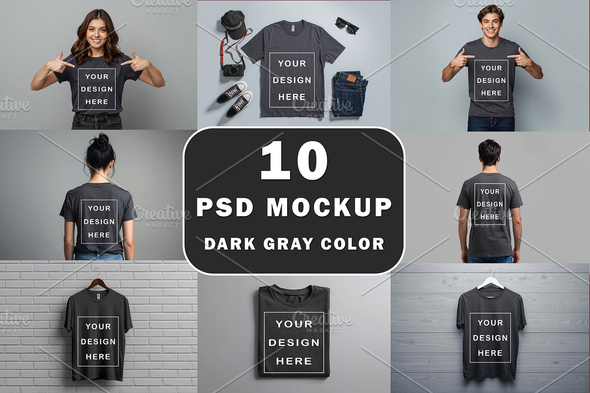 T-Shirt Mockup - Dark Gray Edition, a Shirt Mockup by ForhadGFX (Photo 1 of 12)