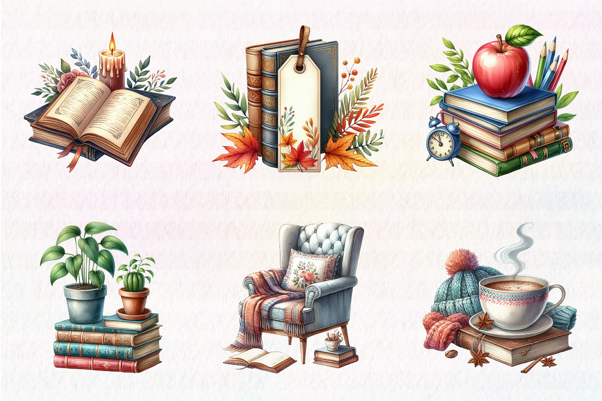 Watercolor Autumn Library Clipart, an Illustration by CreationArt (Photo 4 of 7)
