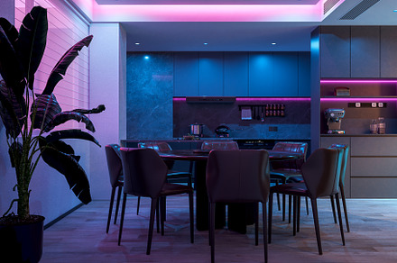 The kitchen with colored lights