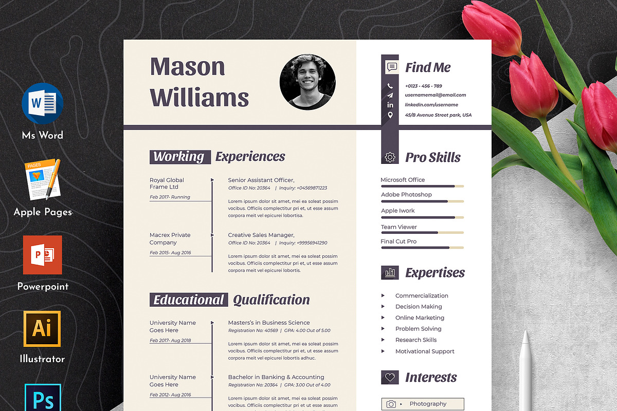 Modern Resume Cv Template Word Pages, a Resume Template by Tbunny