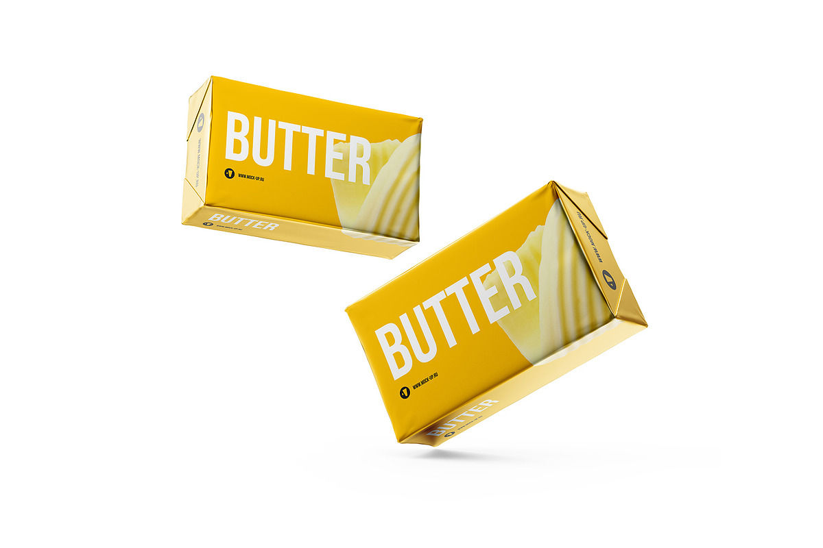 Flying Metallic Butter 200g mockup, a Mockup by easymock (Photo 6 of 6)