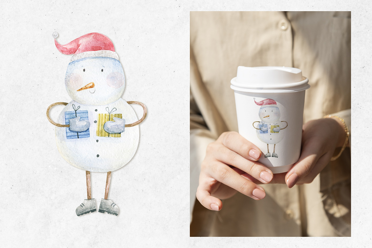 Watercolor Christmas snowman clipart, an Illustration by the_myro (Photo 5 of 6)